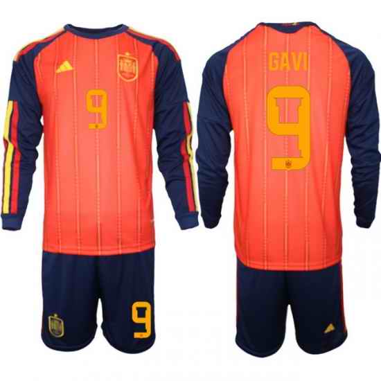 Spain 2026 FIFA World Cup Soccer Jersey Red LONG #9 GAVI